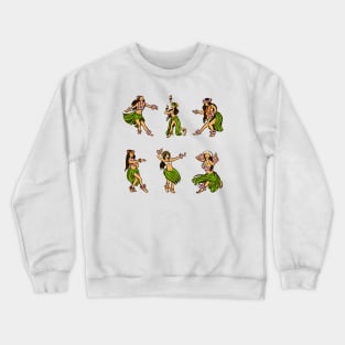 Vintage Hawaiian Hula Girls Illustration Crewneck Sweatshirt